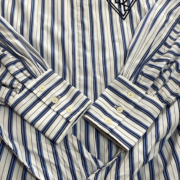 NWT! Lauren Ralph Lauren Monogram Blue White Stripe Long Sleeve Tie Dress Size 2 - Picture 15 of 16